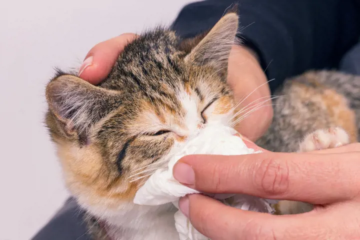 cat sneezing into tissue